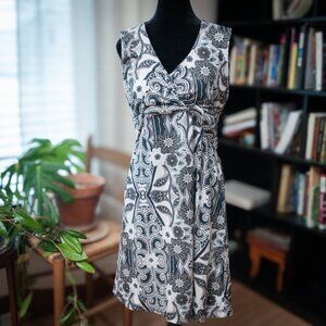 Prana Wrap Dress XL Gray Black Floral Paisley Boho V Neck Y2K Yoga Mom Casual